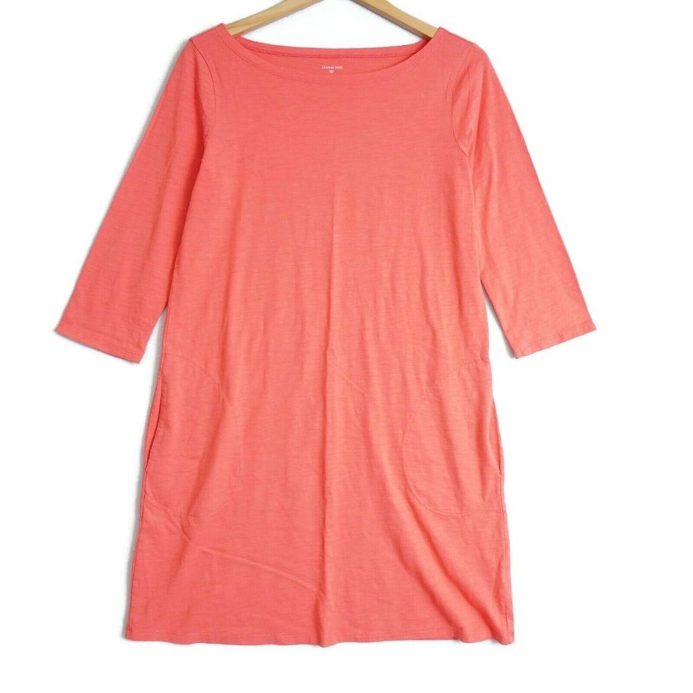 Garnet Hill Womens T Shirt Dress 3/4 Sleeve Salmon Pink Cotton Size 10